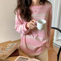 Women T-Shirt Lady Autumn Vintage Striped Long-Sleeve Top T-Shirt Girls Student Crew Neck Top Loose Casual Long-Sleeve T-Shirt